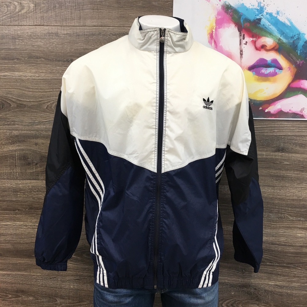 Vintage Adidas Trefoil Windbreaker Jacket Mens XL Navy White Colorblock Nylon - Picture 4 of 10